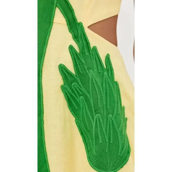 FARM Rio Palm Tree Cutwork Midi Dress Yellow XS NEW - Picture 7 of 10